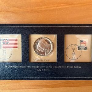 1971 Commemoration of Inauguration of US Postal Service Silver Dollar & 2 Stamps